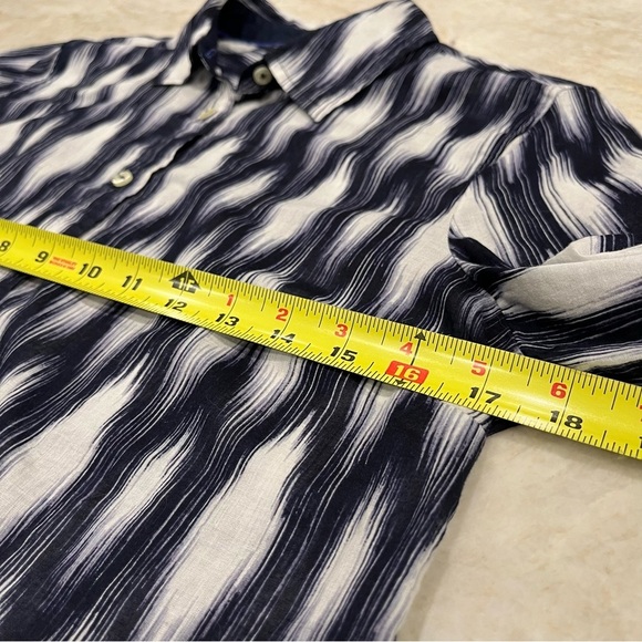 Talbots | Diamond Ikat Long Sleeve Button Down Shirt | Indigo & White | Petite M - Picture 8 of 11